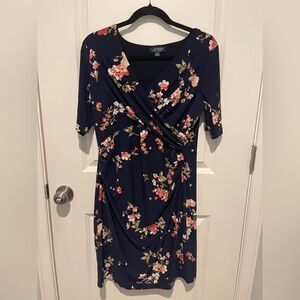 Ralph Lauren Navy and Pink Floral Midi Dress